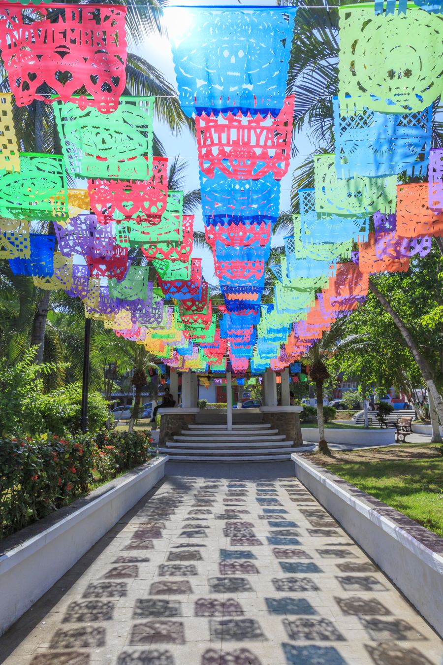 Flags above the town plaza